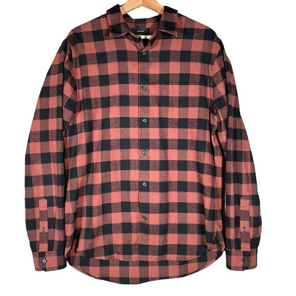 VINCE Flannel Shirt Mens Medium Buffalo Check Plaid Button Up Long Sleeve - Picture 1 of 13